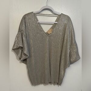 Anthropologie Vanessa Virginia Puff Sleeve Silver Blouse, Size S